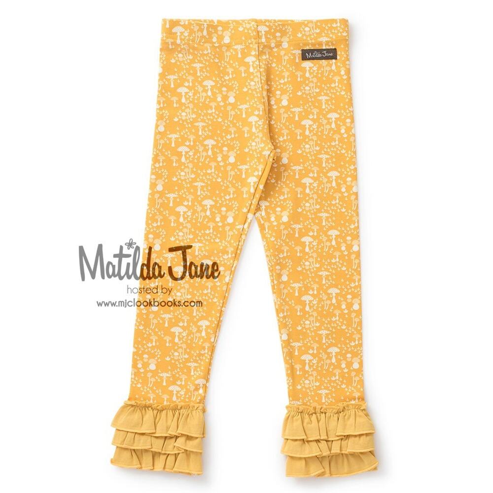 Matilda Jane Make Believe Stomping Grounds Leggings Yellow Mushrooms Size 6 NWT